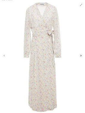 GANNI Floral Print Georgette Maxi Wrap Dress 34 US 4